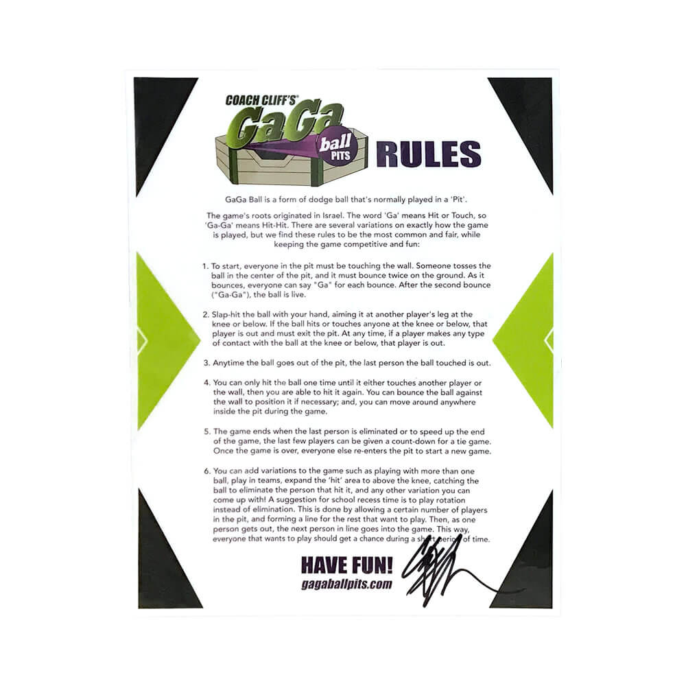 GaGa Ball Rules Laminated | Coach Cliff | GaGa Ball Pits