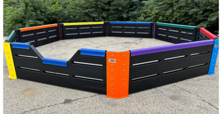 A full wall outdoor gaga ball pit.